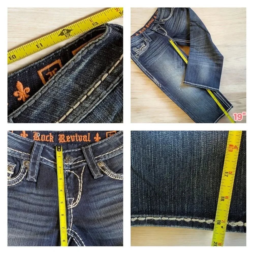 ROCK REVIVAL Ana Capri Jeans Women's 26 Denim Cropped Dark Wash Blue Stitch New